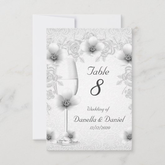 Wedstrijktabel nummer Blossom White Silver Rozen Kaart (Voorkant)