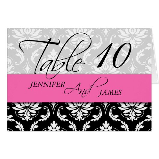 Wedstrijktafel-nummerkaarten Damask Hot Pink (Voorkant Horizontaal)