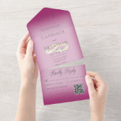 Weduwen Moderne Fuchsia roze QR-code All In One Uitnodiging (Afscheurbaar)