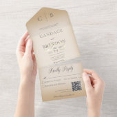 Weduwen Moderne Tan QR-code All In One Uitnodiging (Afscheurbaar)