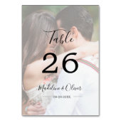 Weduwfoto Elegant modern Script Table Number Kaart (Achterkant)