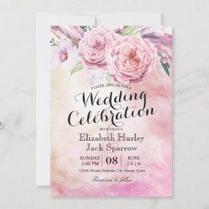 Weduwingshower Chic Waterverf Boho Floral Feather Kaart