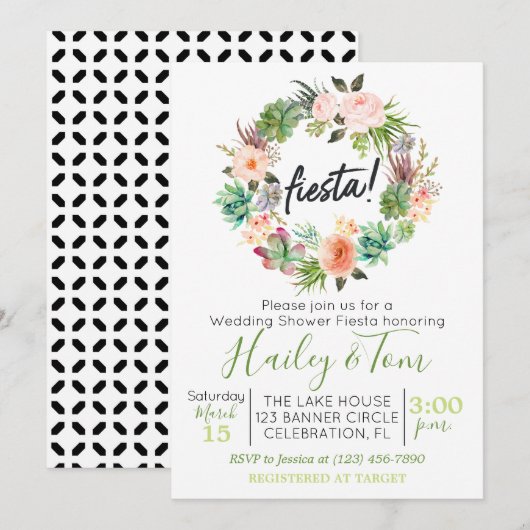 Weduwingshower Fiesta Succulent Wreath Kaart (Voorkant / Achterkant)