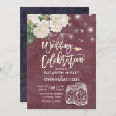 Weduwingshower Mason Jar Hydrangea Lights Burgundy Kaart (Voorkant / Achterkant)