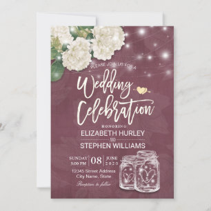 Weduwingshower Mason Jar Hydrangea Lights Burgundy Kaart
