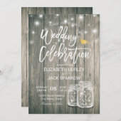 Weduwingshower Rustic Wood Mason Jar String Lights Kaart (Voorkant / Achterkant)