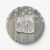 Weduwingshower Rustic Wood Mason Jar String Lights Papieren Bordje (Voorkant)