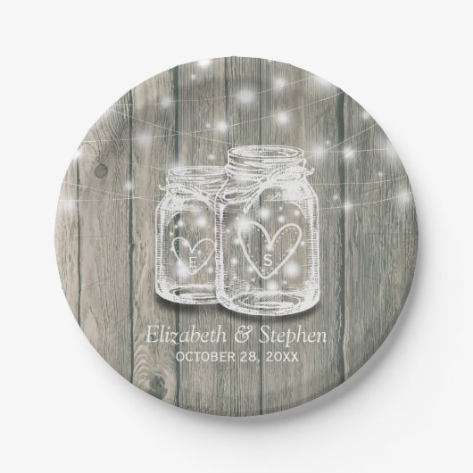 Weduwingshower Rustic Wood Mason Jar String Lights Papieren Bordje (Voorkant)