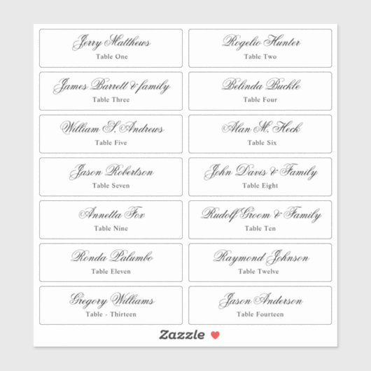 Weduwkaart Gastnamen Tabelnummer Sticker (Vel)