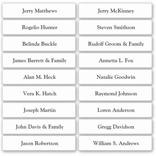 Weduwkaart Gastnamen Tabelnummer Sticker (Voorkant)