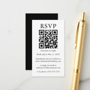 Weduwminimalistisch Simple QR Black White RSVP Informatiekaartje