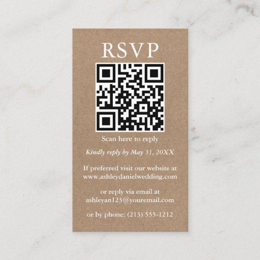Weduwminimalistisch Simple QR Photo Kraft RSVP Informatiekaartje (Voorkant)