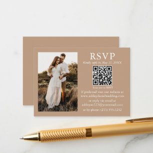 Weduwminimalistisch Simple Taupe QR Photo RSVP Informatiekaartje