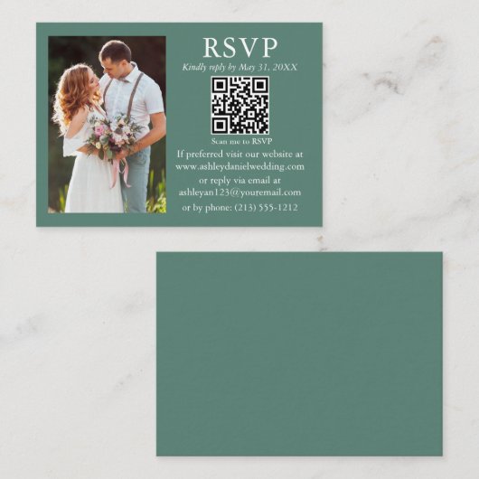 Weduwminimalistische foto Eucalyptus Green QR RSVP Informatiekaartje (Voorkant / Achterkant)