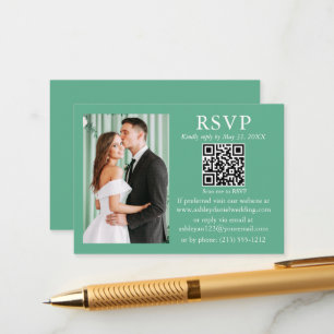 Weduwminimalistische foto Neo Mint Green QR RSVP Informatiekaartje
