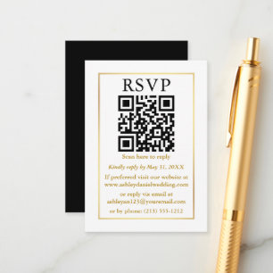 Weduwminimalistische QR Black White Gold RSVP Informatiekaartje