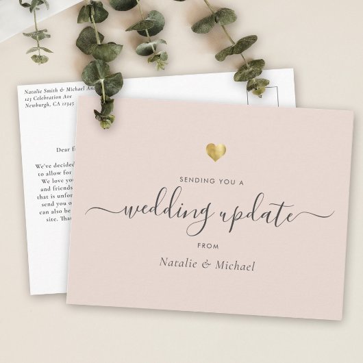 Weduwupdate Elegant Script Gold Blush Pink Briefkaart