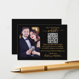 Weduwwebsite Minimalistisch QR-fotozwart Gold Informatiekaartje