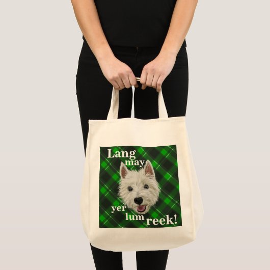 Wee Westie. Lang May Yer Lum Reek. Tote Bag (Voorkant (product))