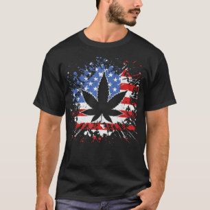 Weed American Flag 4 juli Marjuana Patriotic  T-shirt
