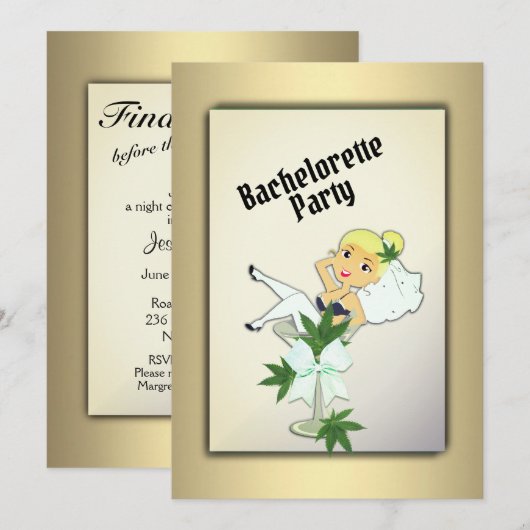 Weed Gold Bachelorette Party Invitation Kaart (Voorkant / Achterkant)