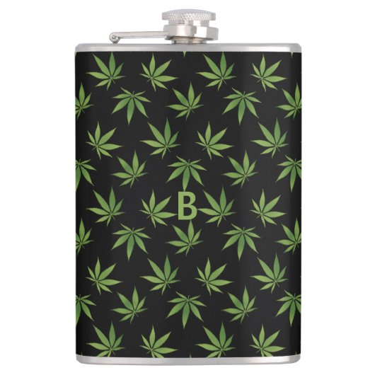 Weed Large Leaf Pattern | Facultatief monogram/naa Heupfles (Voorkant)