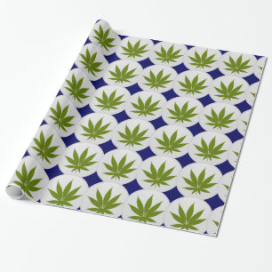 Weed Leaf op White en Midnight Blue Diamonds Cadeaupapier