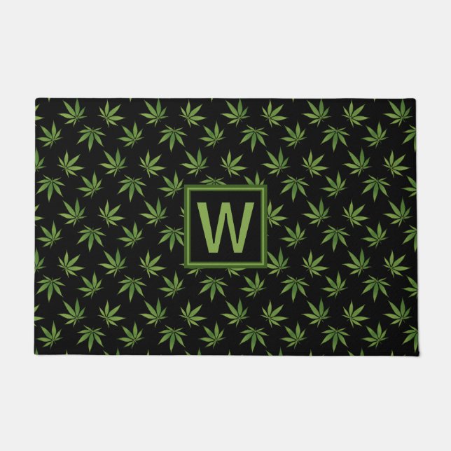 Weed Leaf Pattern - Gepersonaliseerd monogram Deurmat (Voorkant)