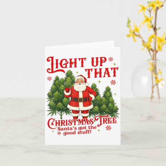 Weed Lover Smoking Light Up Christmas Tree  Kaart (Gele Bloem)