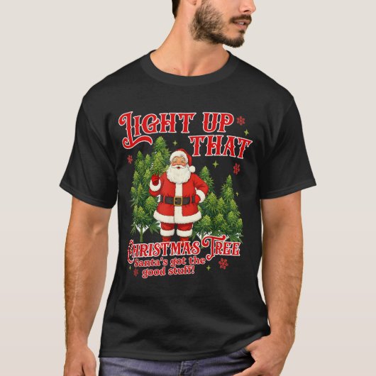 Weed Lover Smoking Light Up Christmas Tree T-shirt (Voorkant)