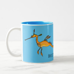 Weedy seadragon cartoon illustratie tweekleurige koffiemok