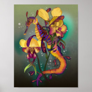 Weedy Seadragon met Orchids Poster
