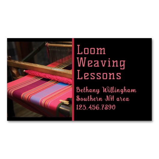 weeflessen op weefgetouw magnetisch visitekaartje (Voorkant)