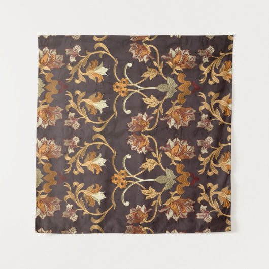  weefsel met geborduurde bloemen, achterzijde wandkleed (Voorkant)