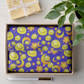 Weefseldocument Maan Zon Gele Sterren Blauw Tissuepapier (Geschenk)