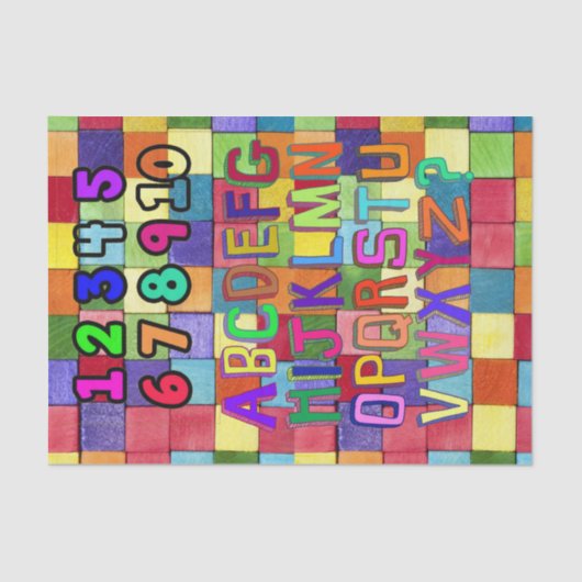 Weefseldocument Nummers Alfabet Kleuren Tissuepapier (Voorkant)