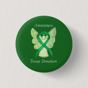 Weefseldonatie Groene bewustzijn Ribbon Angel Pins Ronde Button 3,2 Cm