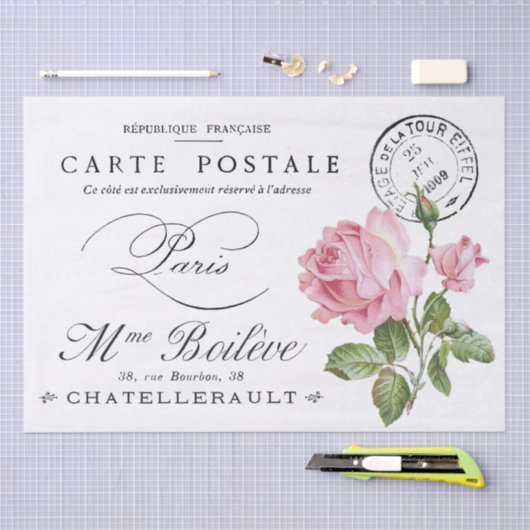 WEEFSELPAPIER : FRANS ; BRIEFKAART ONTWERP TISSUEPAPIER (Craft)