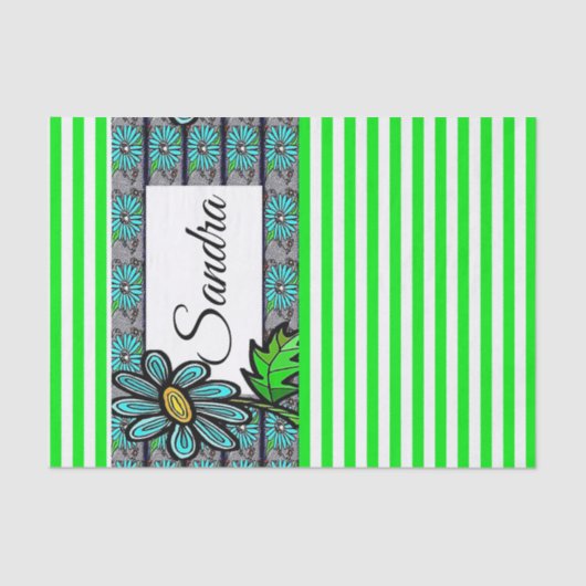 Weefselpapier Groene strips Floral Tissuepapier (Voorkant)