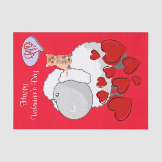 Weefselpapier Happy Valentine's Day Sheep Kitten Tissuepapier (Voorkant)
