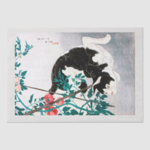 WEEFSELPAPIER : JAPANESE WOODBLOCK :Kat met tomaat Tissuepapier
