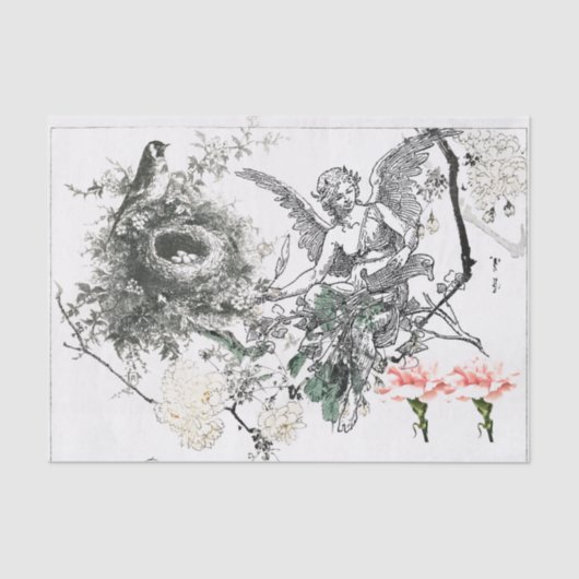 WEEFSELPAPIER MET ANGEL EN VOGELS TISSUEPAPIER (Voorkant)