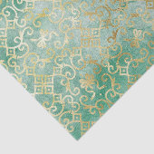 Weefselpapier met groen- en goudDamasbedekking Tissuepapier (Detail)