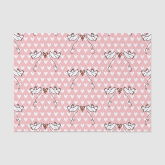Weefselpapier met witte doven en liefdesharten tissuepapier (Voorkant)