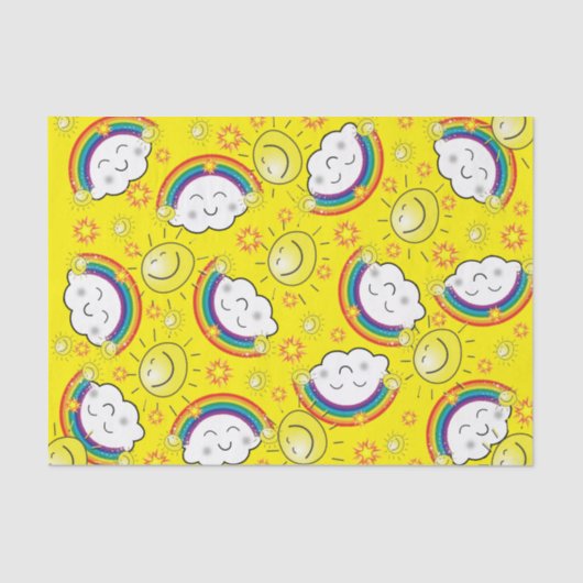 Weefselpapier Regenboog Zonnewolken Geel Tissuepapier (Voorkant)