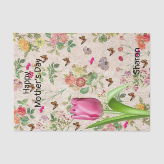 Weefselpapier - roze tulpen vlinderbloemharten tissuepapier (Voorkant)