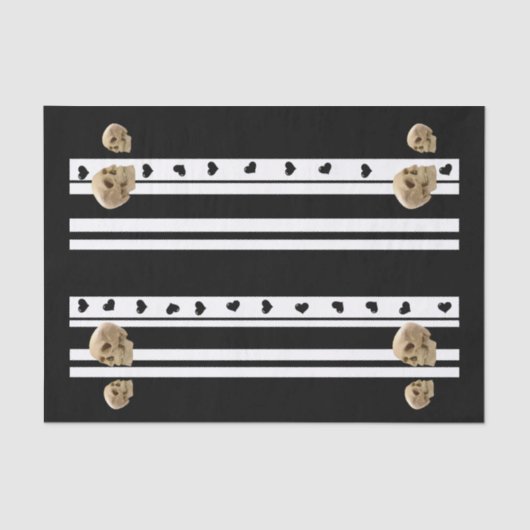 Weefselpapier Skulls Black Hearts Black WhiteStrip Tissuepapier (Voorkant)