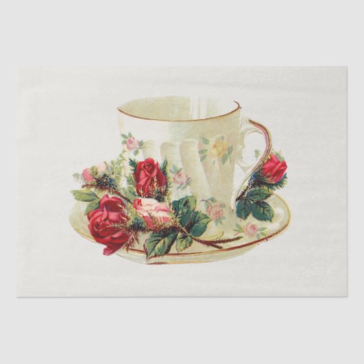 WEEFSELPAPIER:  TEACUP EN STROMEN TISSUEPAPIER (Voorkant)