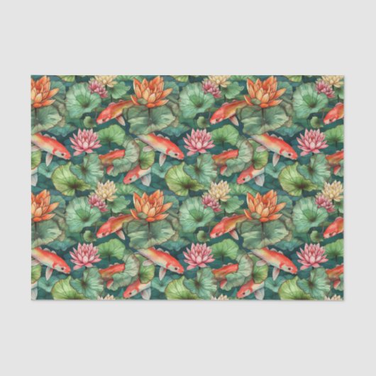 Weefselpapier voor waterverf Koi en Water Lilies Tissuepapier (Voorkant)