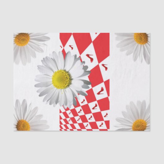 Weefselpapier Witte Daisy Red Gecontroleerde koppe Tissuepapier (Voorkant)